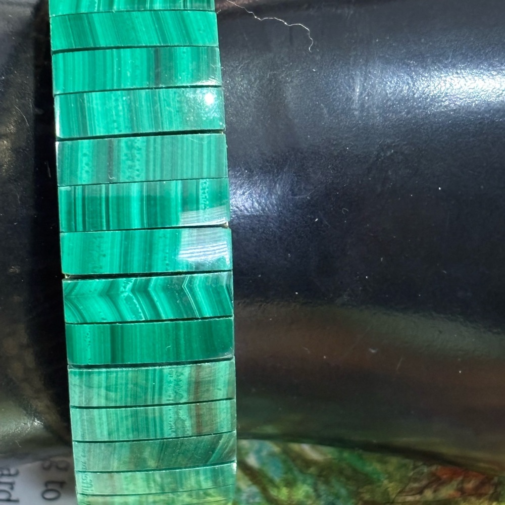 Vintage Malachite Stainless Steel Expansion Band Bracelet - Picture 2 of 8